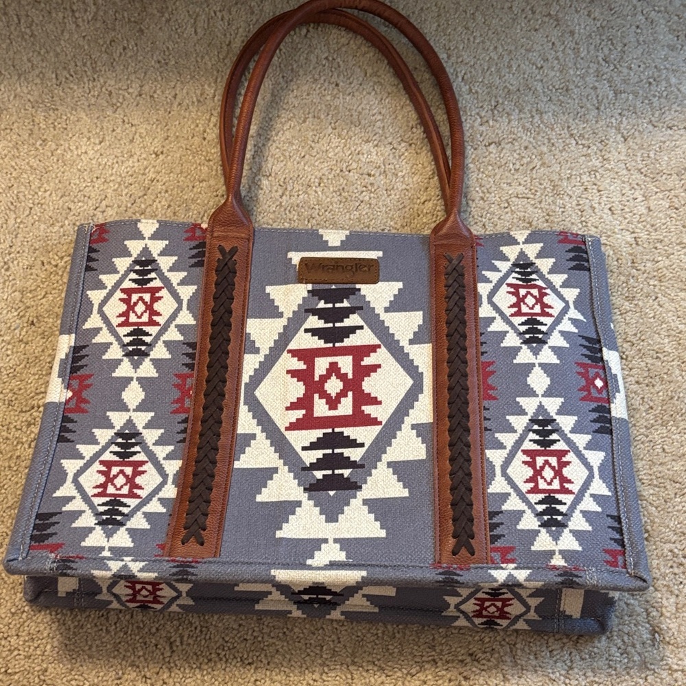 Wrangler Aztec Pattern Tote - Blue, Red, and Brown